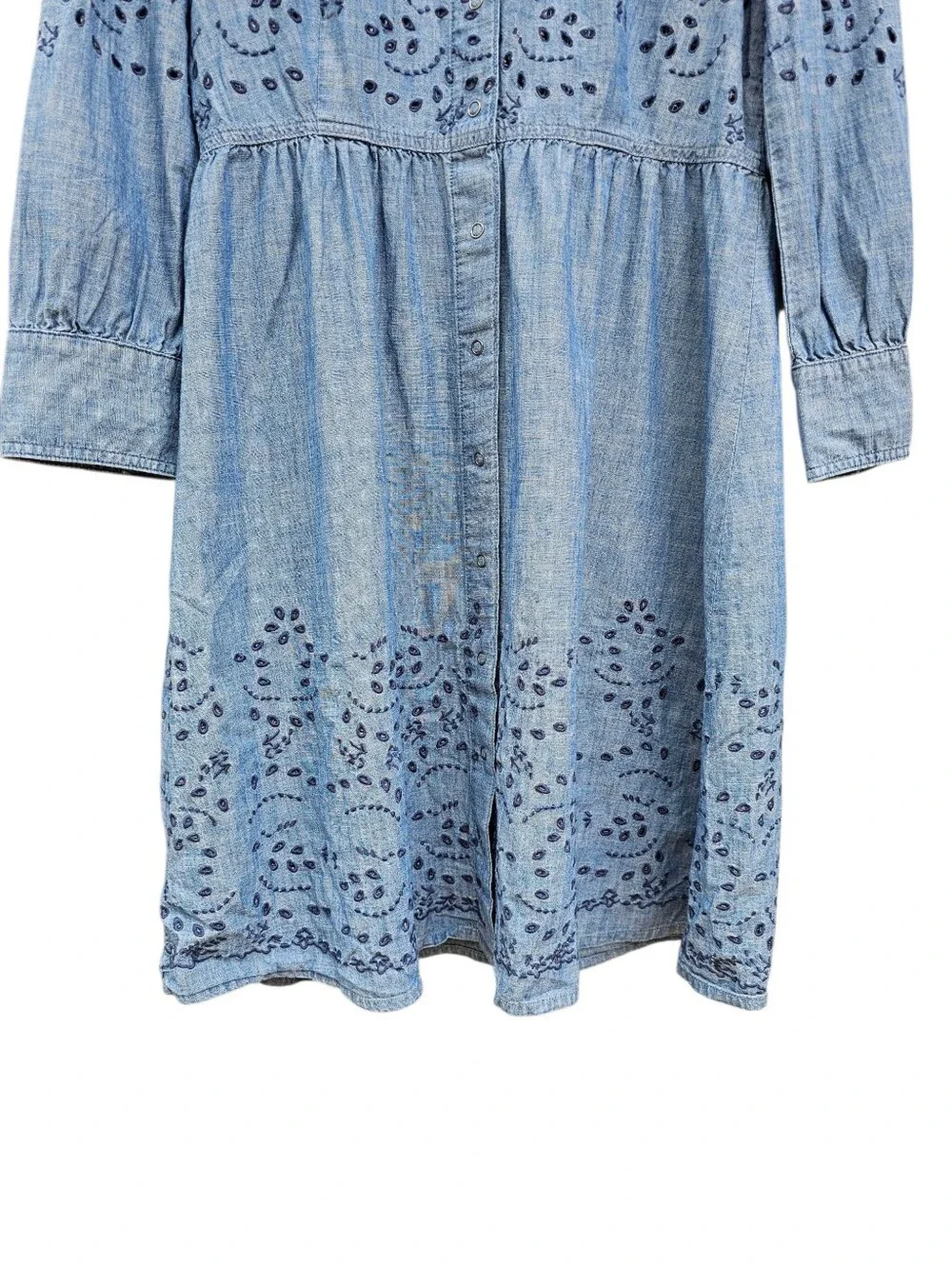 Lucky Brand Blue Chambray Eyelet Button-Front Midi Dress - Picture 6 of 11